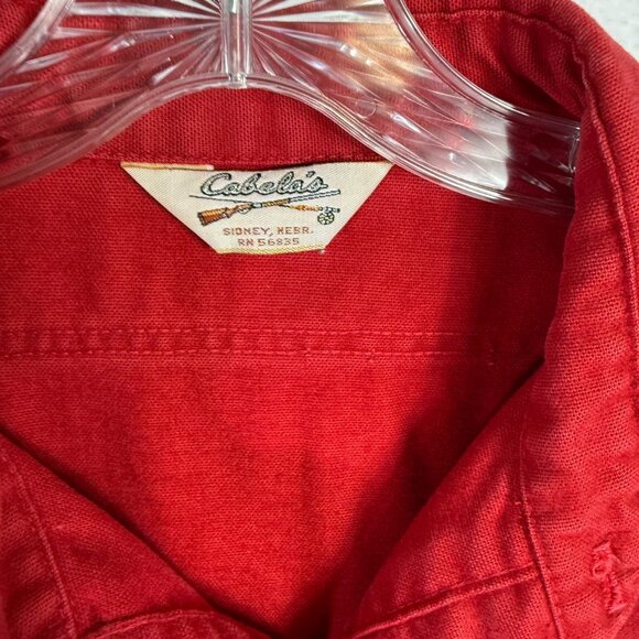 Cabelas Ducks Unlimited Red Denim Shirt Mens L Distressed Button Up Long Sleeve - Picture 5 of 14